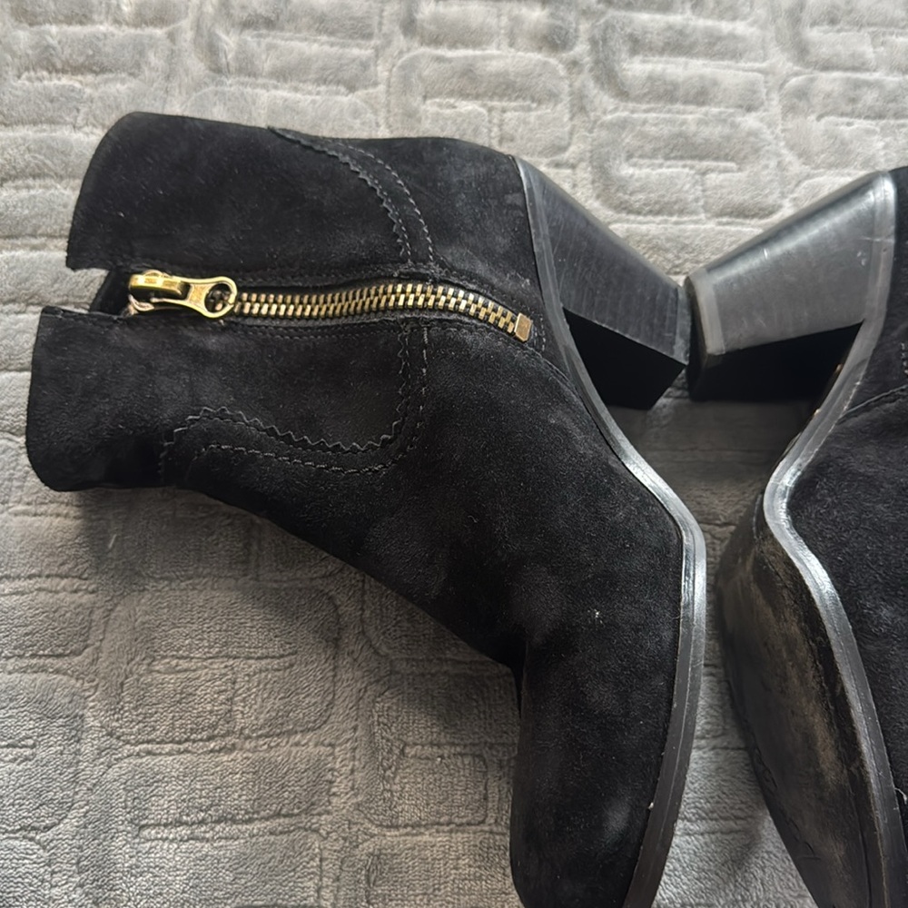 Sam Edelman 7M Black Leather Ankle Boots Booties LOUIE Fringe‎ Western - Picture 2 of 7